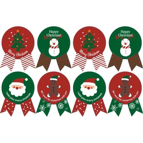 80pcs/10sheets Merry Christmas Badge Shape Label Sticker DIY Hand Made For Gift Cake Baking Sealing Stickers