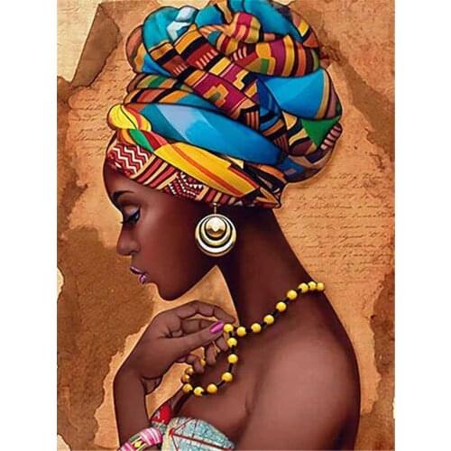 African Woman DIY Cross Stitch Embroidery 11CT Kits Needlework Craft Set Cotton Thread Printed Canvas Home Decoration Design