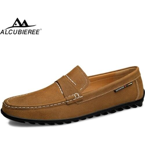 ALCUBIEREE Luxury Mens Formal Shoes Casual Slip On Penny Loafers for Man High Quality Genuine Leather Moccasins Driving Shoes