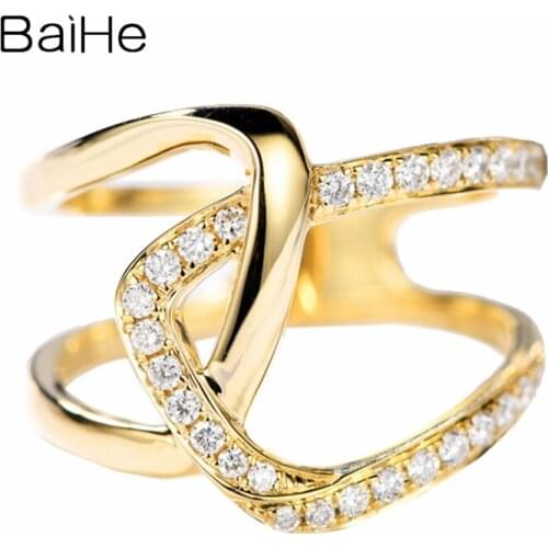 BAIHE Solid 14K Yellow Gold 0.26ct Round H/SI Natural Diamonds Wedding Women Trendy Fine Jewelry Beautiful diamond Gift Ring
