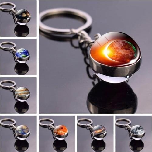 Galaxy Keychain Moon Nebula Key Rings Solar System Planet Earth Sun Mars Double Sided Glass Ball Keychain Best Gift for Friends