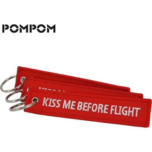 Kiss Me Before Flight Keychain Red Key Ring Key Chain for Aviation Gifts Embroidery Anahtarlik Label Car Keychains 5 PCS/LOT