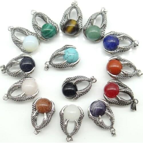 10PCSKraft-beads Vintage Silver Plated Dragon Claw Ball Bead Natural Stone Pendant DIY Making Jewelry pendant necklace