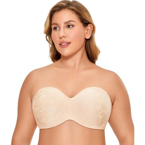Floral Jacquard Strapless Women Bra Plus Size Multitway Non-padded Underwire Bras Underwear