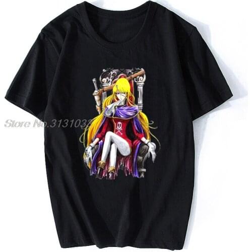 Men Captain Harlock Emeraldas Black T Shirt Anime Summer Short Sleeve Cotton Tees Tops Harajuku Streetwear
