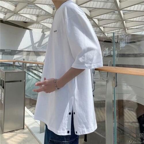 Short-sleeved t-shirt mens tide brand trend ins2021 summer new loose split-breasted half-sleeved clothes lovers compassionate