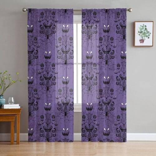 Halloween Grimace Pumpkin Ghost Chiffon Sheer Curtains for Living Room Bedroom Home Decoration Window Voiles Tulle Curtain