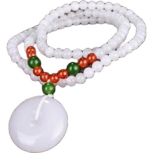 Chinese natural white jade safe buckle jade pendant sweater chain
