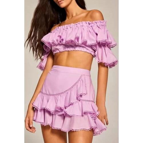 2 piece set of one-shoulder short top + skirt womens retro streetwear hollow womens clothing