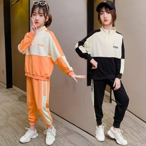 Girls Clothes Set Autumn Children Letter Patchwork Sweatshirt+Pants 2pcs Outfits Kids Clothing Casual Sport Suits 8 10 12 Year