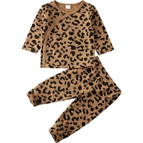 0-18M Infant Baby Girl Boy Clothes Sets Leopard Print Long Sleeve Button Tops Leggings Pants Outfit Autumn