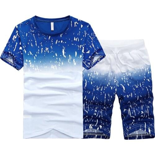 Summer Mens Print Tracksuit Casual Short Sets Men Cotton Sports Suit T-Shirt+Shorts 2 Piece Sets Brand Sportswear 2021 Outfits