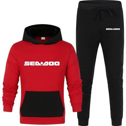 New Spring Autumn Mens Sea Doo Seadoo Moto Print 2 Pieces Sets Tracksuit Hooded Sweatshirt+pants Pullover Hoodie Sportwear Suit