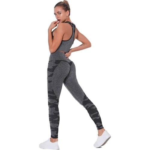 Engery Camouflage Push Up Sport Suit Women Seamless Fitness Bra High Waist Gym Camo leggings Fitness Suits Workout 2 Piece Set