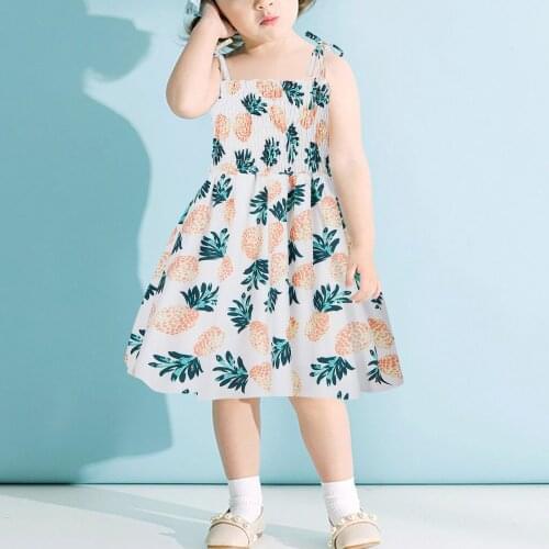 TELOTUNY Summer dress Baby Kids Girls Sleeveless Strap Summer Beach Dresses Cotton Pineapple Print Casual Children Clothes