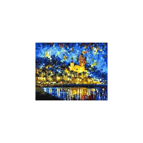 MaHuaf-W157 Night lake villa picture painting by numbers canvas painting home decor paint by number