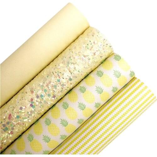Lemon Chunky Glitter Leather Fabric Lemon Printed Synthetic Leather Stripes Printed Vinyl Leather For BOWS DIY 21X29CM G543