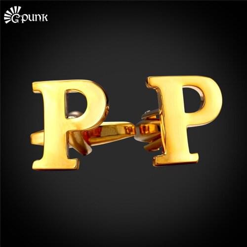 Mens Cufflinks Monogram Initial Letter Alphabet P Cuff button Gold/ color Wholesale Engagement Gift For MaleC2046G