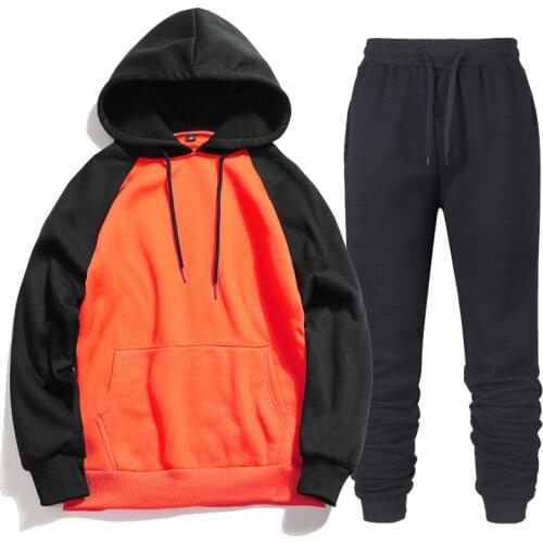 Men splice Tracksuit Set pullover Sets Hoodies Outwear Sweatshirt Fitness sportswear Joggers 2019 Autumn New hooded