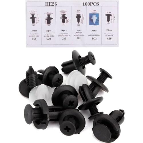 100Pcs Trim Fastener Kit Car Door Card Panel Trim Clips Bumper Fastener Retainer Push Rivet Kits Universal Car Body Retainers