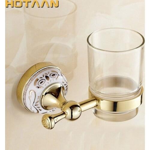Wall mounted Golden Ceramic Bathroom Accessories Single Cup Tumbler Holders,Toothbrush Cup Holders Free Shipping YT-10297
