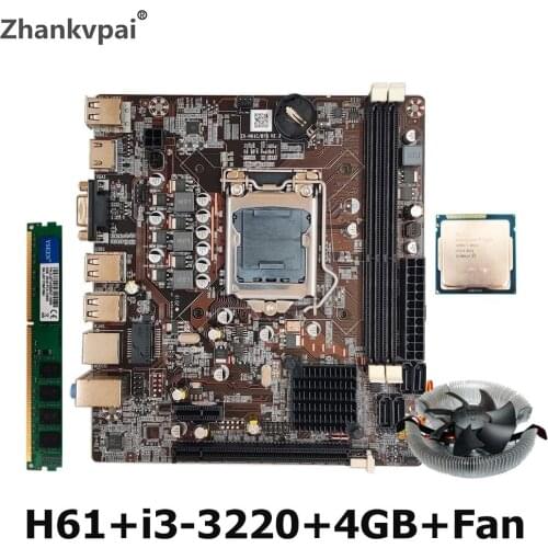H61 Desktop Motherboard For Intel Cpu Set With Core Duo 3.3G Cpu i3-3220 + 4G8 1600 Memory +FAN Computer Mainboard Assemble Set