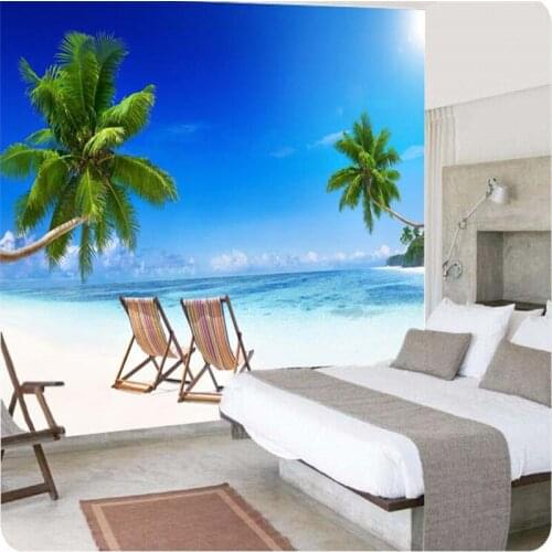 Beibehang wallpaper high quality 3d painting HD Palm Beach Mediterranean style sofa summer travel large wallpaper