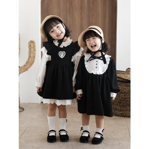 Retro Style Girls Clothes Autumn New Black White Contrast Color Vest Dress Trend