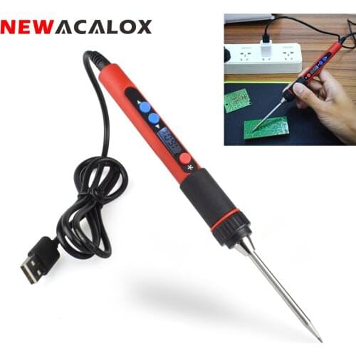 NEWACALOX 5V 10W Digital Temp LCD Adjustable USB Soldering Iron Kit Portable Lead Free Welding Gun Rework Station DIY Tool Box