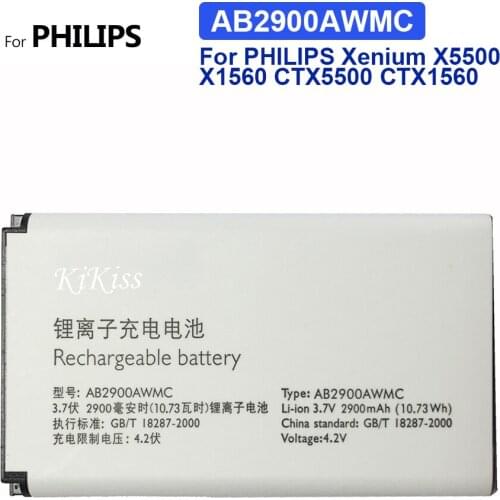 Replacement Smart Phone Battery 2900mAh For PHILIPS Xenium X5500 X1560 CTX5500 CTX1560 Battery AB2900AWMC