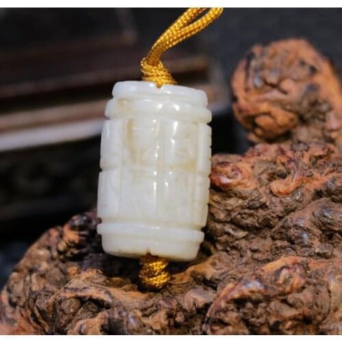 Big Treasure Talisman Magic Power Tibetan Onyx Sculptural OM Words Prayer Wheel Pendant Amulet Carving Timestown