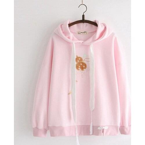 MERRY PRETTY Women‘s Floral Embroidery Sweet Style Hooded Sweatshirts Harajuku Hoodies Winter Plus Velvet Long Sleeve Pullover