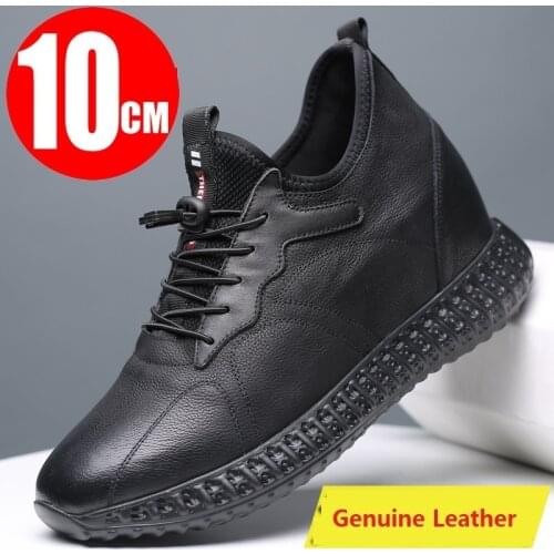 Mens Casual Genuine Calf Leather Breathable Shoes Height Increasing Elevator Shoes for Men Increase Height 6cm-10cm