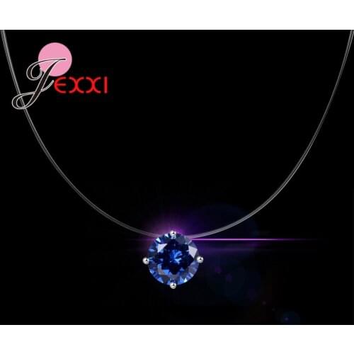 Simple Style Colorful Cubic Zirconia Chain Necklaces & Pendants 925 Sterling Silver Fashion Crystal Wedding Jewelry For Women