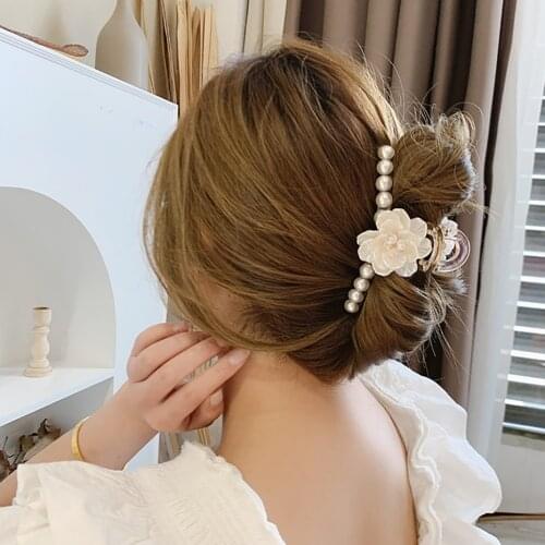 Pearl Flower Hairpin Prong Hairclip for Women Fashion Shell Pearl Hair Clip Girl Elegant Hair Accessories