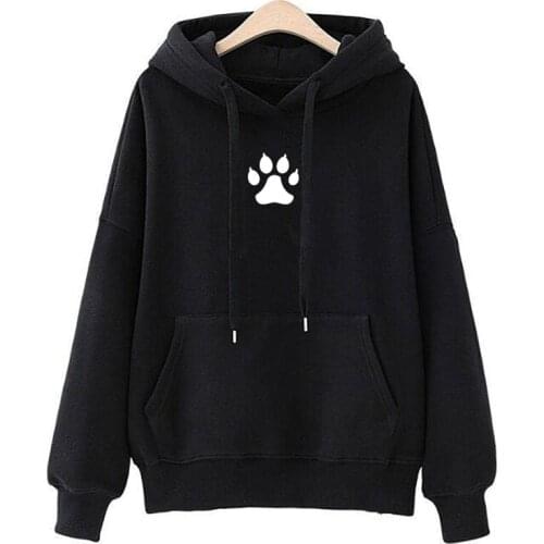 DOG footprint PAWS Hoodies women Autumn Winter kawaii Streetwear harajuku hoodie for poleron mujer black Poleron Mujer