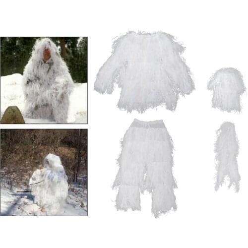 Snow Camo Winter Masking Suit Camouflage Clothing Jacket, Pants Hood Head Full Cover Wildlife Photography Party Clothes Set