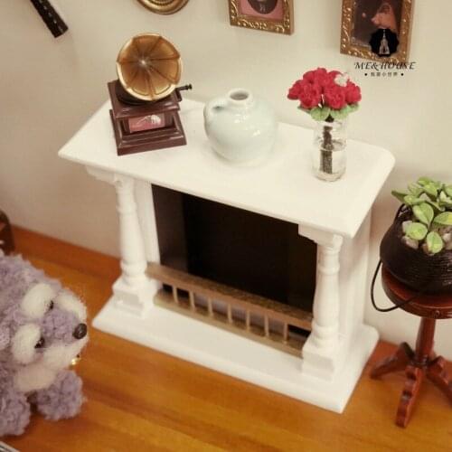 1:12 miniature dollhouse white fireplace Retro wooden doll house furniture set for dolls house play toys lovely birthday gifts