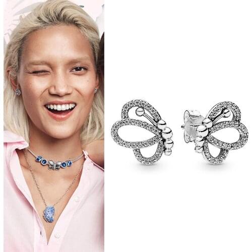 100% 925 серьги Silver Pan Earrings Fashion Flying Butterfly With Crystal Pan Earrings For Women Wedding Gift Fashion Jewelry