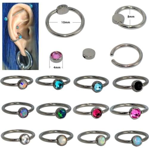 12PCS Solid G23 Titanium Opal Nose Ring piercing CZ Gem Septum Ring Ear Helix Tragus Cartilage Earrings BCR Piercings Jewelry