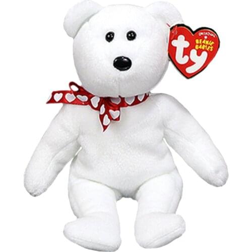 15CM Ty Beanie Xavier Glitter Eyes NHL BEAR White Bear Cute Animal Doll Birthday Gift Soft Stuffed Plush Toy Kids