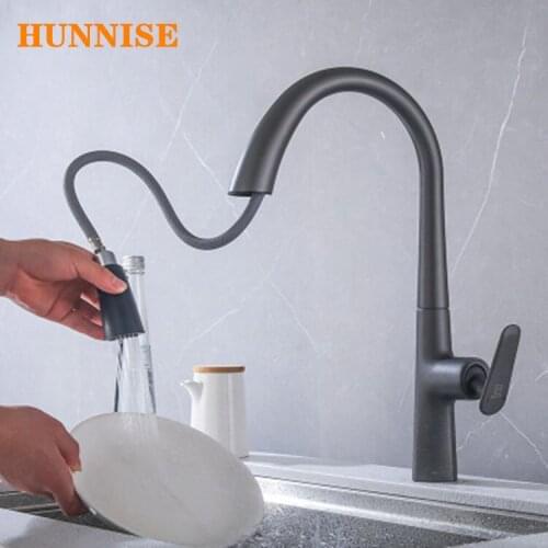 2020 New Arrivals Copper Kitchen Faucet Pullout Sprayer Kitchen Sink Faucet Hot and Cold Deck Mount Kitchen Wash Sink Mixer Tap