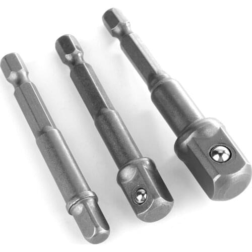 3pcs Socket Adapter 1/4 Inch Hex Shank to 1/4 3/8 1/2 Square Adapter for Power Drill Socket Wrench
