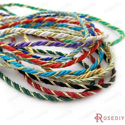5 Meter Diameter 3mm 4mm 5mm solid Color + Gold Satin Polyester Three Strands of Twisted Cords Rope Diy Accessories (F15514)