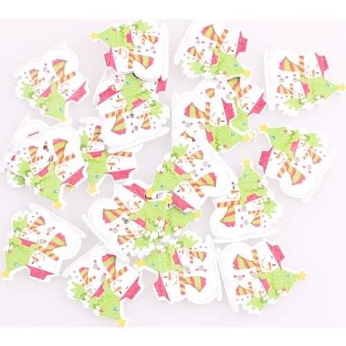 50pcs Christmas Snowman Decorative Button 2Hole Wooden Buttons for Scrapbooking Crafts DIY Children Clothing Sewing Button E