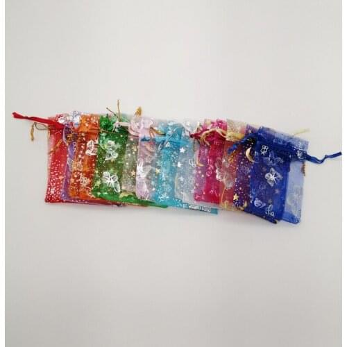 500Pcs Butterfly Star Moon Jewelry Bag 7*9 9*12 13*18cm Wedding Gift Organza Bags Drawstring Jewelry Packaging Display Pouches