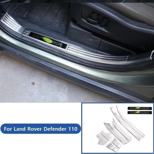 8 PCS For Land Rover Defender 110 2020 Stainless Steel Silver Car Door Sill Protect Plate Trim Auto Parts Decoration Protector