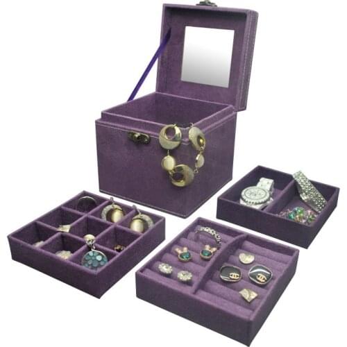 3 Layers Velvet Square Watch Jewelry Box Fashion Jewellery Display Storage Packaging Case Organizer Gift Boxes 4 Colors
