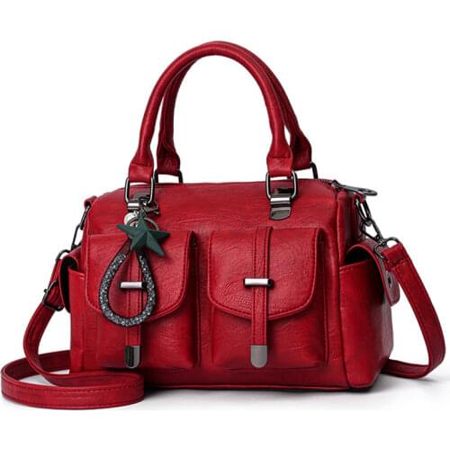 Female Boston Bag New Fashion Handbag Soft Leather Large Capacity Mother Bag Retro WomenS Shoulder Bag Multi-Pocket Female Bag