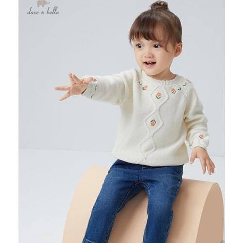 DBZ18514-K dave bella autumn cute baby girls Christmas floral embroidery knitted sweater kids girl fashion toddler boutique tops